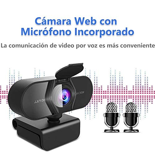 Webcam con micrófono, Salandens cámara web HD 1080p, cámara web para ordenador, enfoque automático Plug and Play, cámara USB para ordenador portátil, PC/Mac, estudio en línea,Videollamadas, Estudios, Conferencias, Grabación